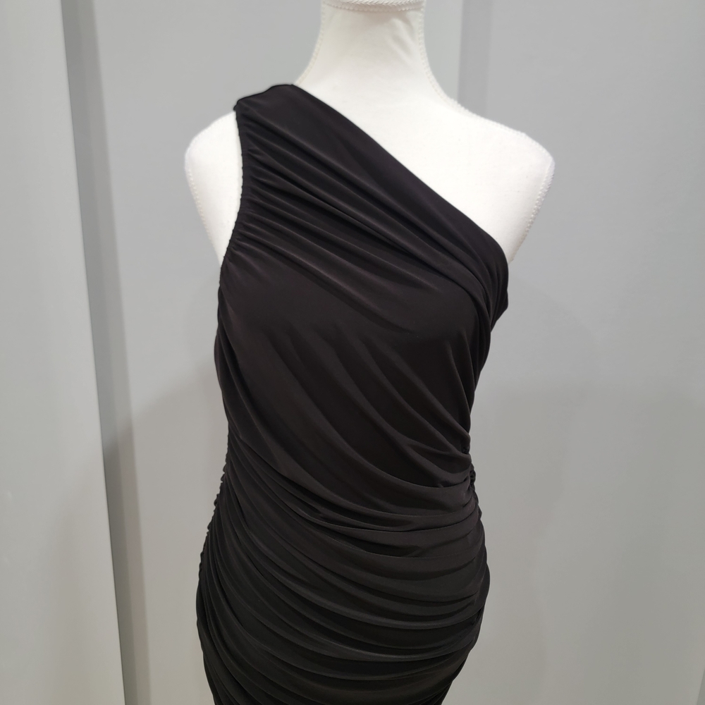 White House Black Market One-Shoulder Black Dress - Picture 3 of 7